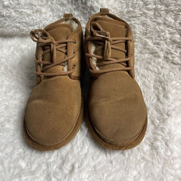 UGG Neumel chestnut leather suede lace up boots wool lining size 8 - Picture 3 of 10
